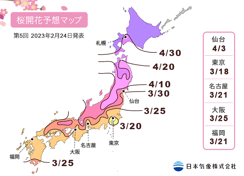 日本櫻花開花預測2023年
