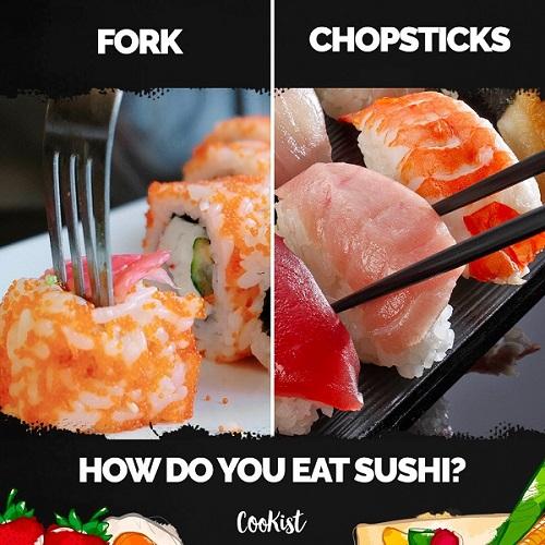 Eating Japanese food with a fork