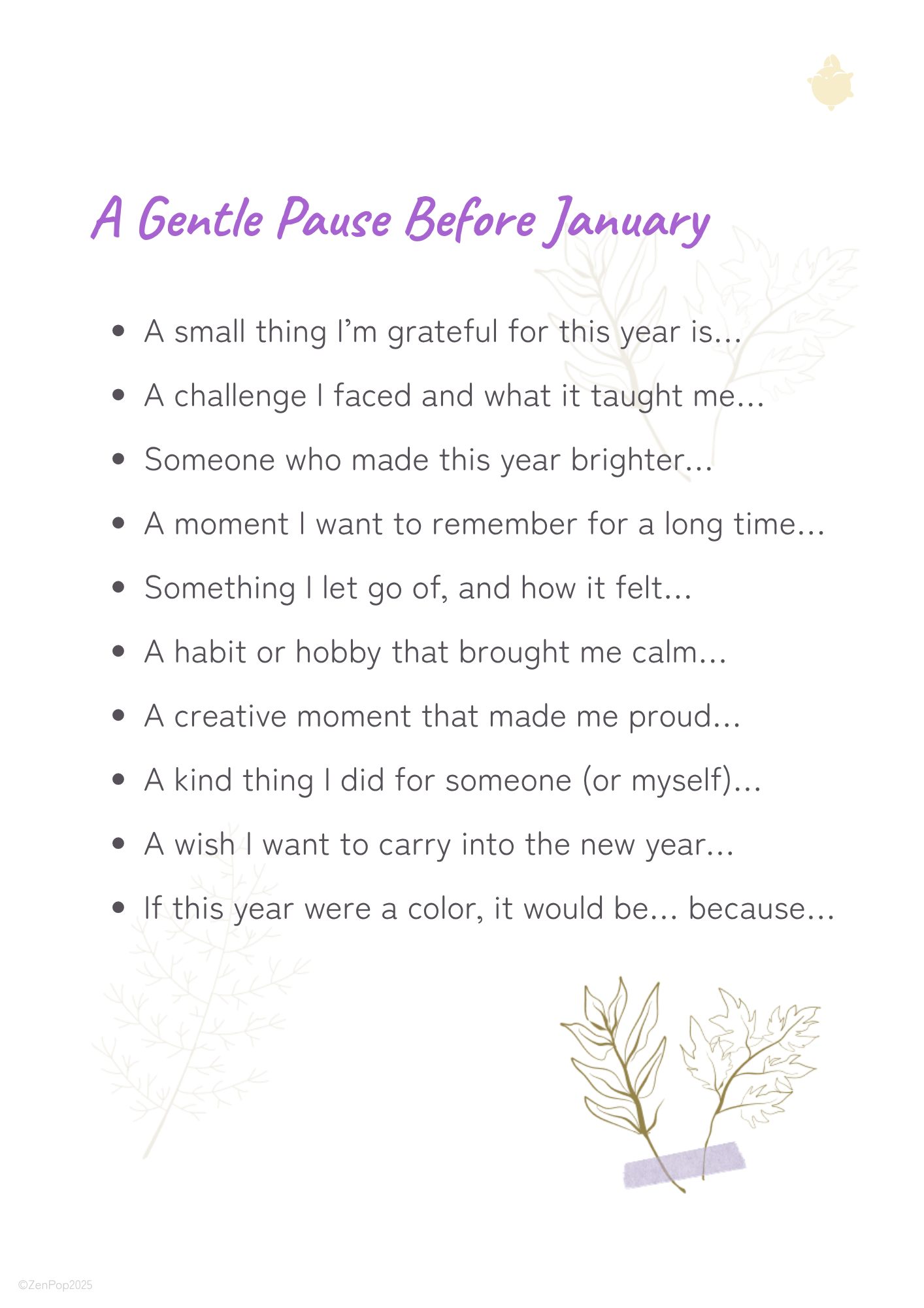 ZenPop Stationery Advent Calendar journal prompt