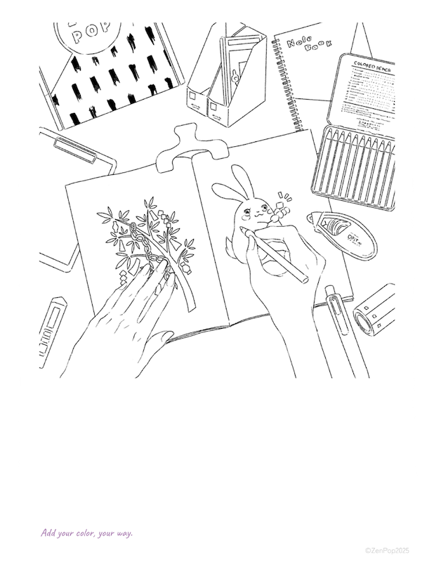 ZenPop Stationery Advent Calendar coloring postcard template