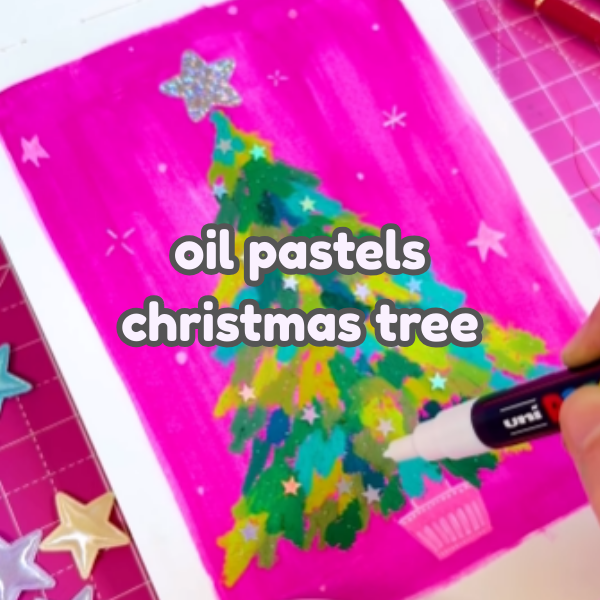 Easy Oil Pastel Christmas Tree