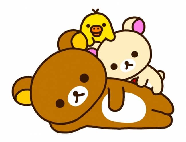 Rilakkuma relaxing with his friends Korilakkuma and Kiiroitori