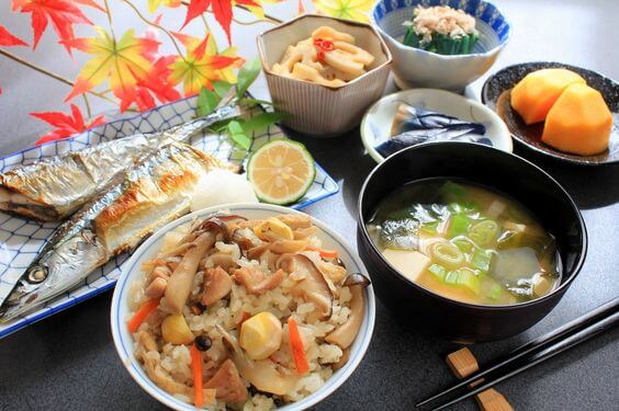 A selection of Japanese foods eaten in Autumn