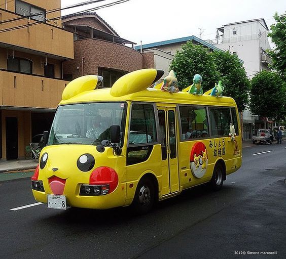 Japanese school bus is Pikachu