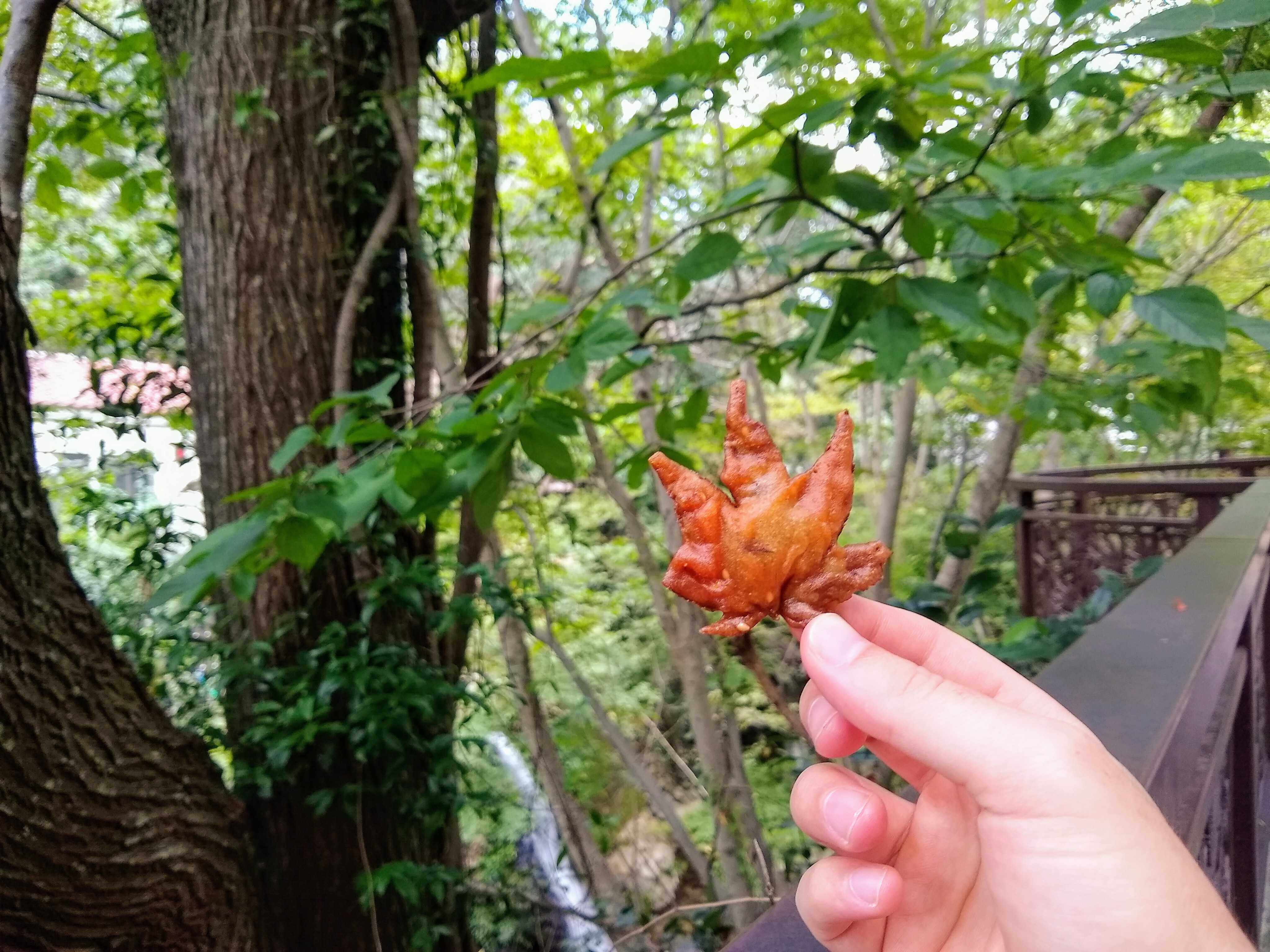 Deep-fried maple leaves, momiji, at Minoh Waterfall, Osaka