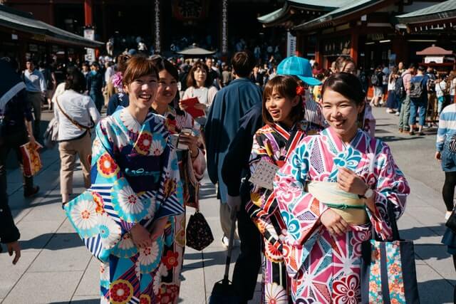 Young girls in yukata at Japanese Summer Festival