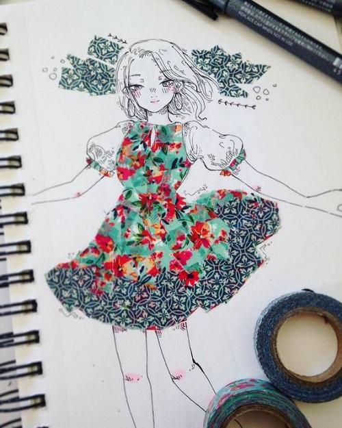 Washi Tape Fashion Illustration